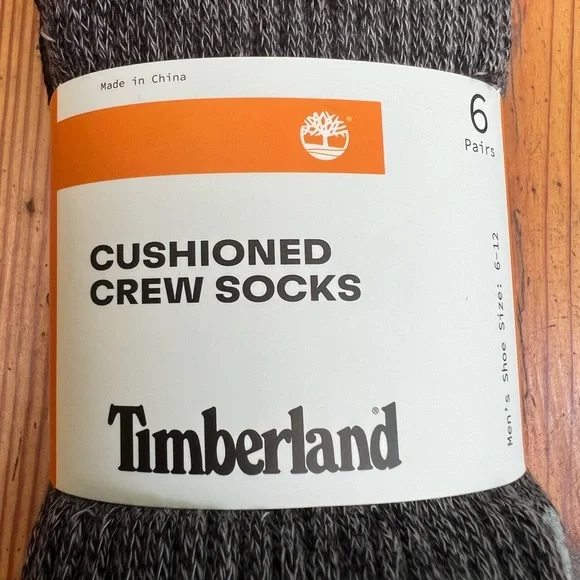 TIMBERLAND 6 pack Cushioned Men’s Black and Gray Marled socks NWT - Picture 2 of 6